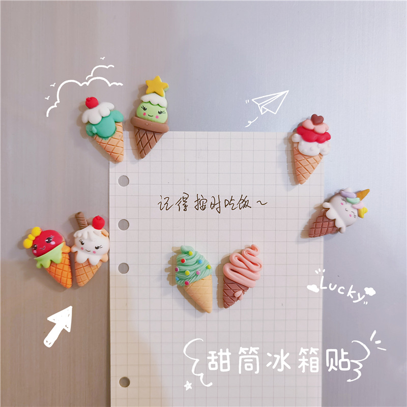 Little Red Riding Book Same Simulation Cones Ice Cream Refrigerator Stickers Cute Unicorn Ice Cream Message Board Magnetic Stickers