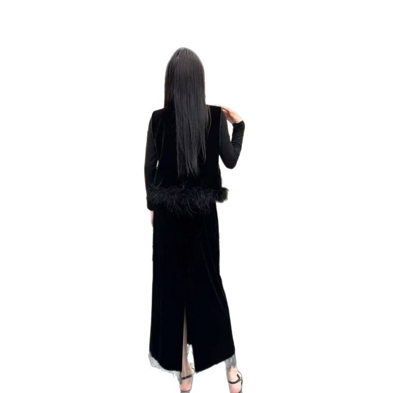 2025秋季新款法式复古新中式马甲丝绒半身裙套装女气质两件套裙子|undefined