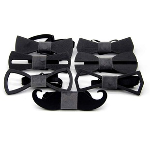 Black Wooden Handmade Bow Tie Men's Bow Tie Carved Geometric Stylish Fashion Tie Accessories