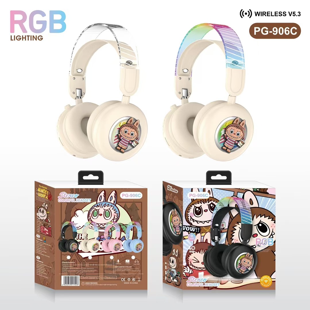 Explosión transfronteriza PG - 906C lindo dibujo animado Brala auriculares Bluetooth luces RGB lindos estéreo image 7