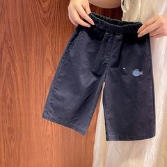 男童藏青色长裤春秋韩版水洗棉休闲直筒宽松百搭女童裤子0107A043