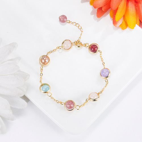 Colorful bead bracelet for women strawberry crystal moonstone garnet jewelry for women pink crystal attracts peach blossom 202 new style