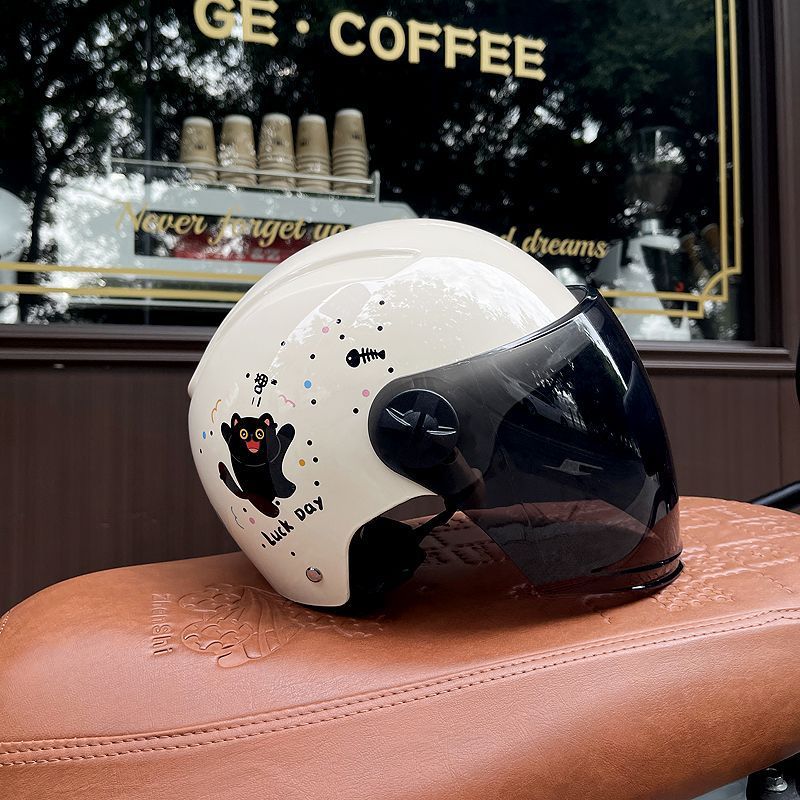 3C Certified Electric Vehicle Helmet Women's Battery Car Safety Helmet Four Seasons Universal Motorcycle Half Helmet Summer Little Cat