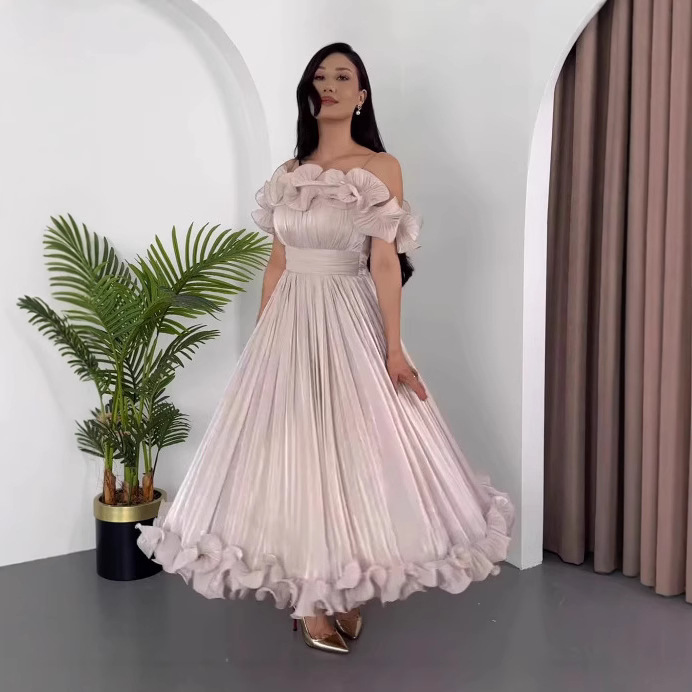 2025 Summer New European and American Amazon Cross-Border Fashion Pleated Tube Top Dress Sleeveless Dress