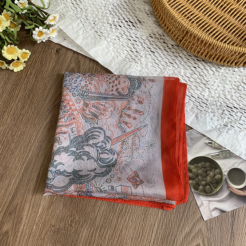 Bufanda de seda, bufanda cuadrada pequeña, personalidad retro, textura de algodón y lino, turbante, banda para el cabello, habitación con aire acondicionado de verano, protección para el cuello, chal exterior