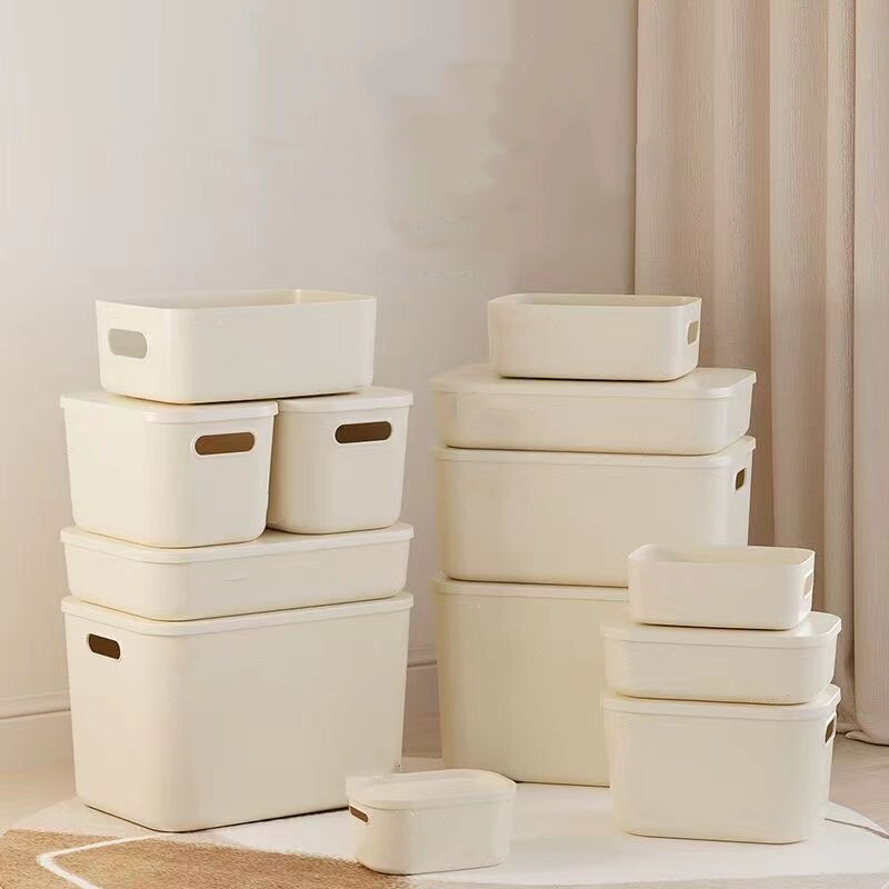 大容量デスクトップ収納ボックス家庭用多機能雑貨収納バスケットins風リビングルームカバー付き厚手収納ボックス|undefined