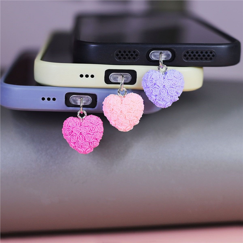 玫瑰爱心Type-C防尘塞 手机尾插保护 可挂小挂件装饰防丢防尘保护