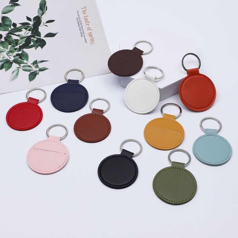 Round Pu Leather Keychain Leather Key Ring Badge Medal Commemorative Coin Protective Cover Pendant Pendant Custom Logo