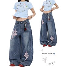 无品牌日系流行原宿ins时尚星星贴布长裤宽松跳舞阔腿裤女潮流
