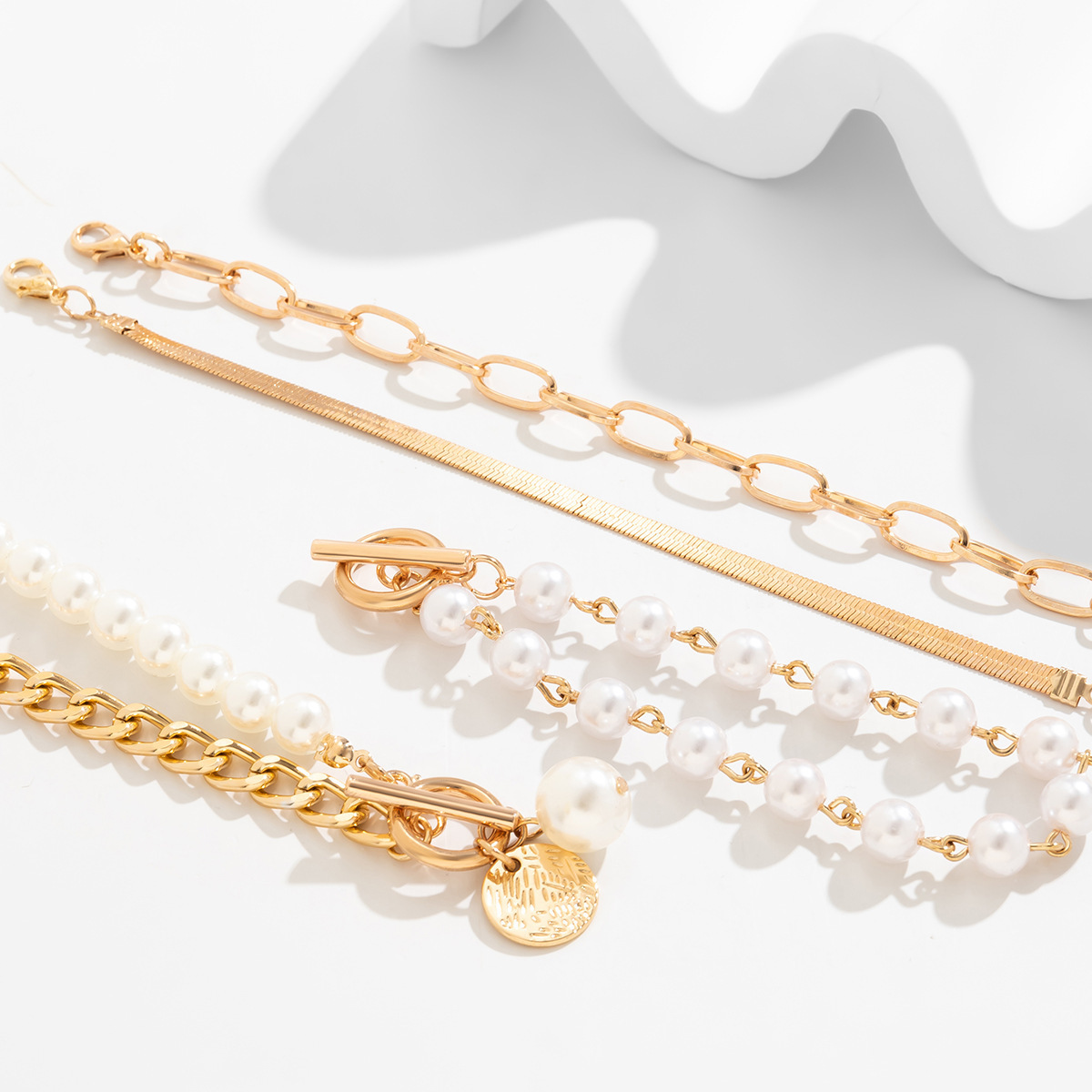 Cross-border Popular Pearl Multi-layer Jewelry, Portrait OT Clasp Bracelet Set, Personalized Cross Chain Hand_voghion.com