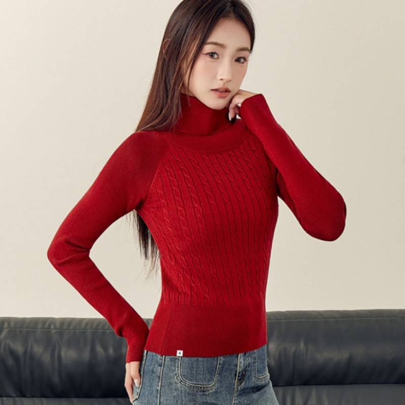 Solid Color Turtleneck Twist Knitted Bottoming Shirt for Women 2025 New Autumn and Winter Style Short Slim Wool Top