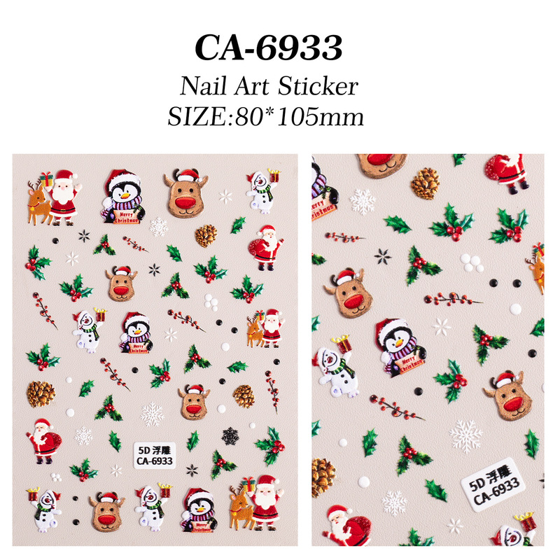 クリスマス雰囲気ネイルアートステッカー 5D レリーフ立体サンタクロースヘラジカネイルステッカーオーナメント CA スタイル|undefined