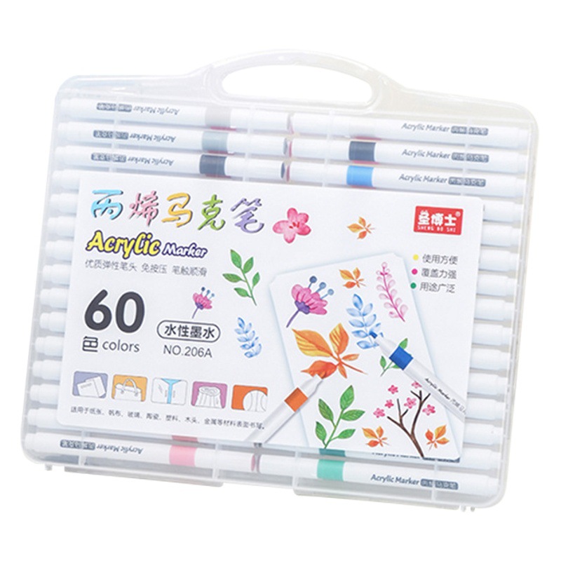 Marcador acrílico 24/36/48 color bricolaje impermeable color impenetrable color apilable juego de pintura de bolígrafo de color para estudiantes papelería