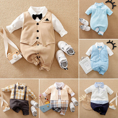 Baby boys' gentleman's clothing, infant romper, spring and autumn Korean-style Instagram-style crawling suit, newborn overalls for cross-border shipping