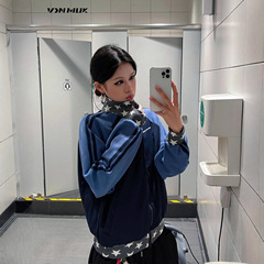 美式复古星星立领卫衣外套女2025新款秋冬撞色拼接夹克设计感上衣