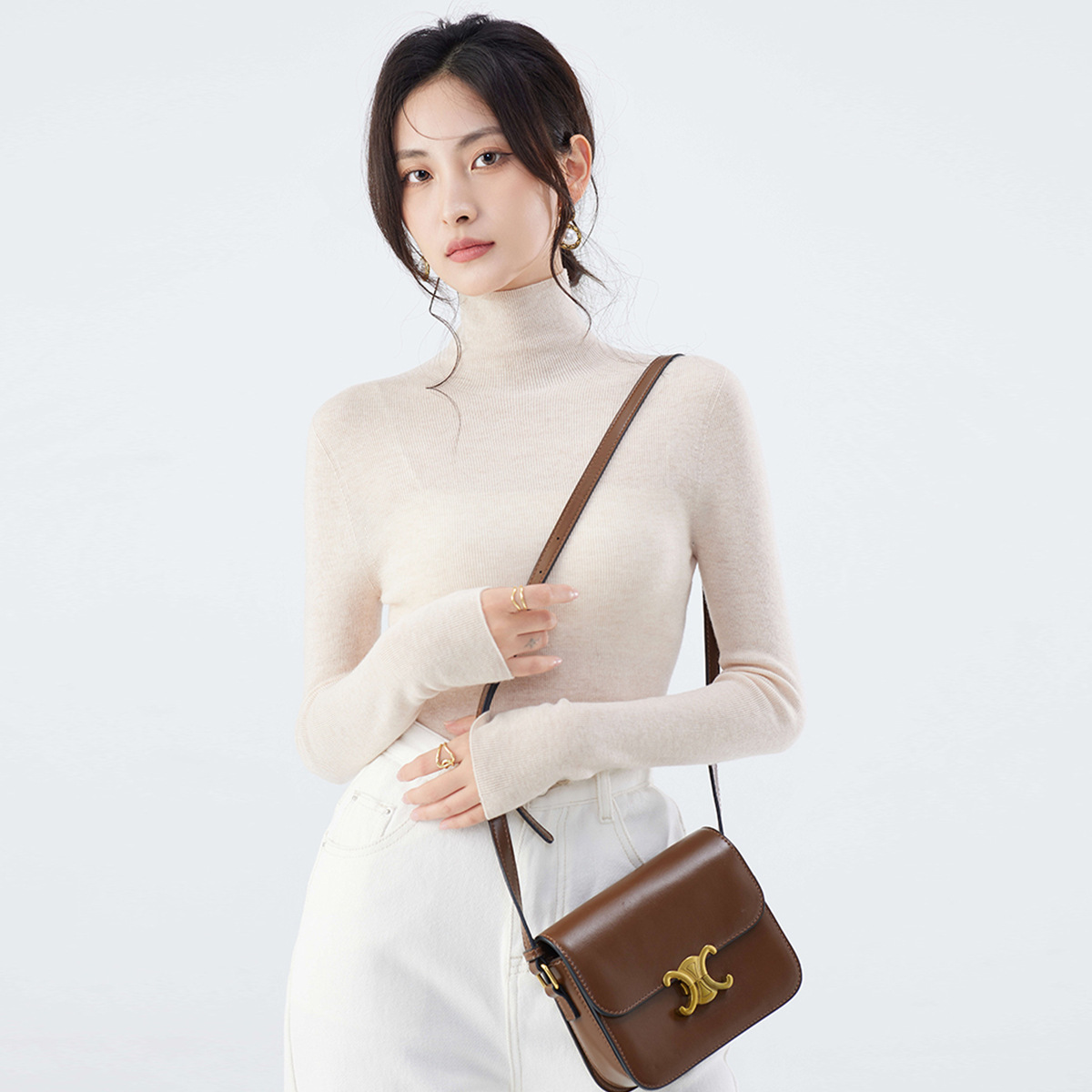 洗濯機で洗えるシームレス18針精編ニットベースレイヤー100%ピュアファインウールセーター女性用秋冬ハイネックセーター