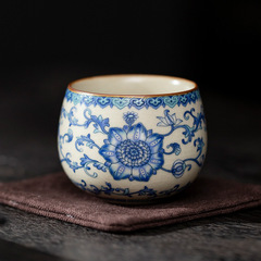 青花汝窯主人杯トランペット一人茶コップ陶磁器品茗杯個人専用家庭用シングル茶碗