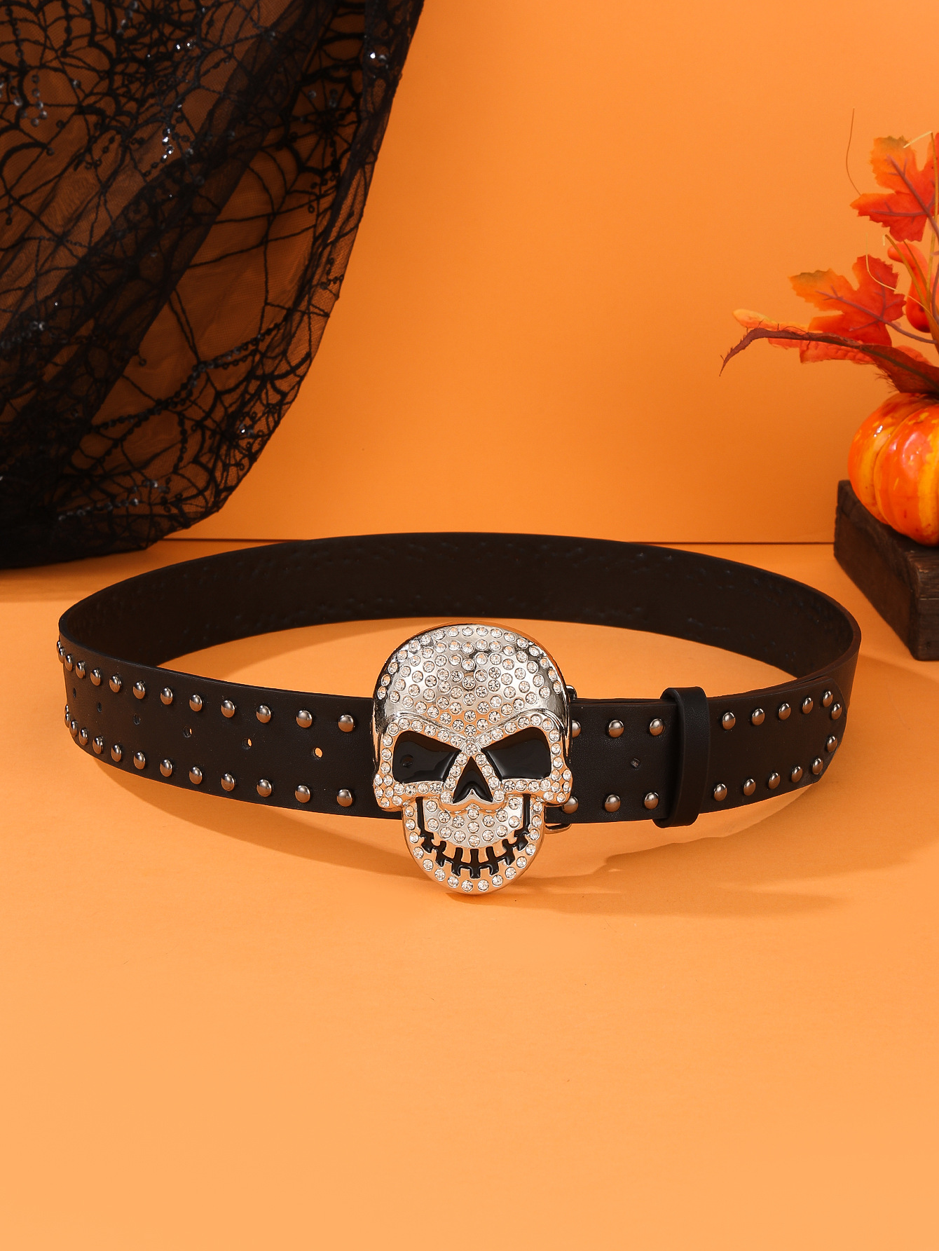 Hip-Hop Punk Skull Pu Leather Alloy Inlay Rhinestones Unisex Leather Belts display picture 9