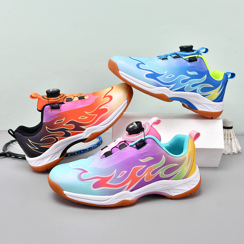 Nuevos zapatos de bádminton infantiles Beacon transfronterizos jóvenes ligeros respirables y amortiguadores botones giratorios zapatos de tenis de mesa