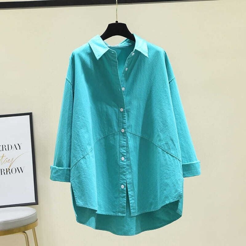 Long Sleeve Shirt Spring 2022 New Korean Style Loose Western Style Casual Solid Color Shirt Button Top Coat