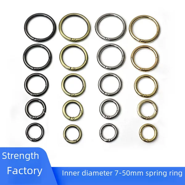 Open ring metal spring ring with lifting ring zinc alloy connection buckle 7-50mm luggage hardware spring buckle