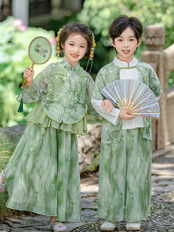 幼儿园秋季国风新款姐弟兄妹汉服套装小学生诗歌大合唱唐装表演服|undefined