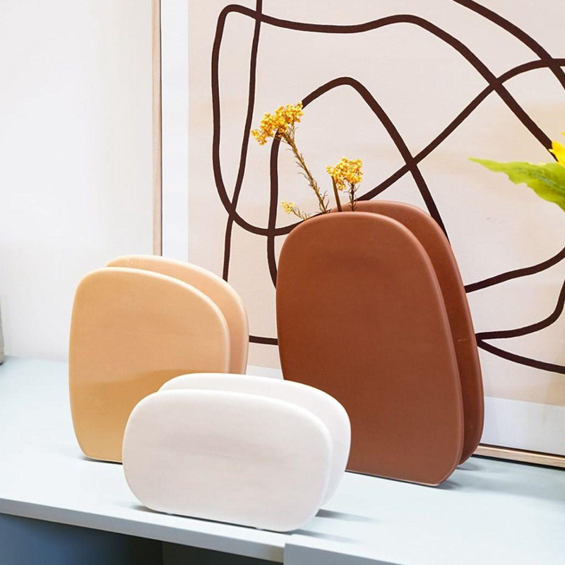 Creativo plana geométrica Morandi sándwich florero de cerámica arreglo de flores decoración de arte Villa modelo de habitación decoración suave