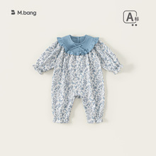 邦选童装新款女宝宝衣服洋气碎花秋装儿童连体衣花边领女童爬服