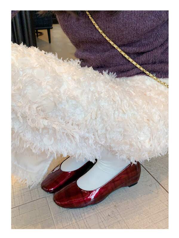 Super Comfortable~ Soft Patent Leather~ Fresh Plaid Pattern 4.5cm Hidden Heel Flats Simple Genuine Leather Square Toe Ol Wedge High Heels Super Comfortable~ Soft Patent Leather~ Fresh Plaid Pattern 4.5cm Hidden Heel Flats Simple Genuine Leather Square Toe Ol Wedge High Heels