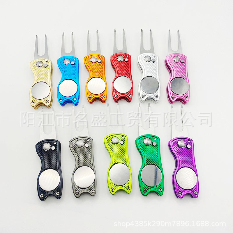 Fabricante en stock de acero inoxidable Fruit Ridge tenedor Golf Fruit Ridge tenedor plegable Fruit Ridge automático bola tenedor herramienta de reparación de césped