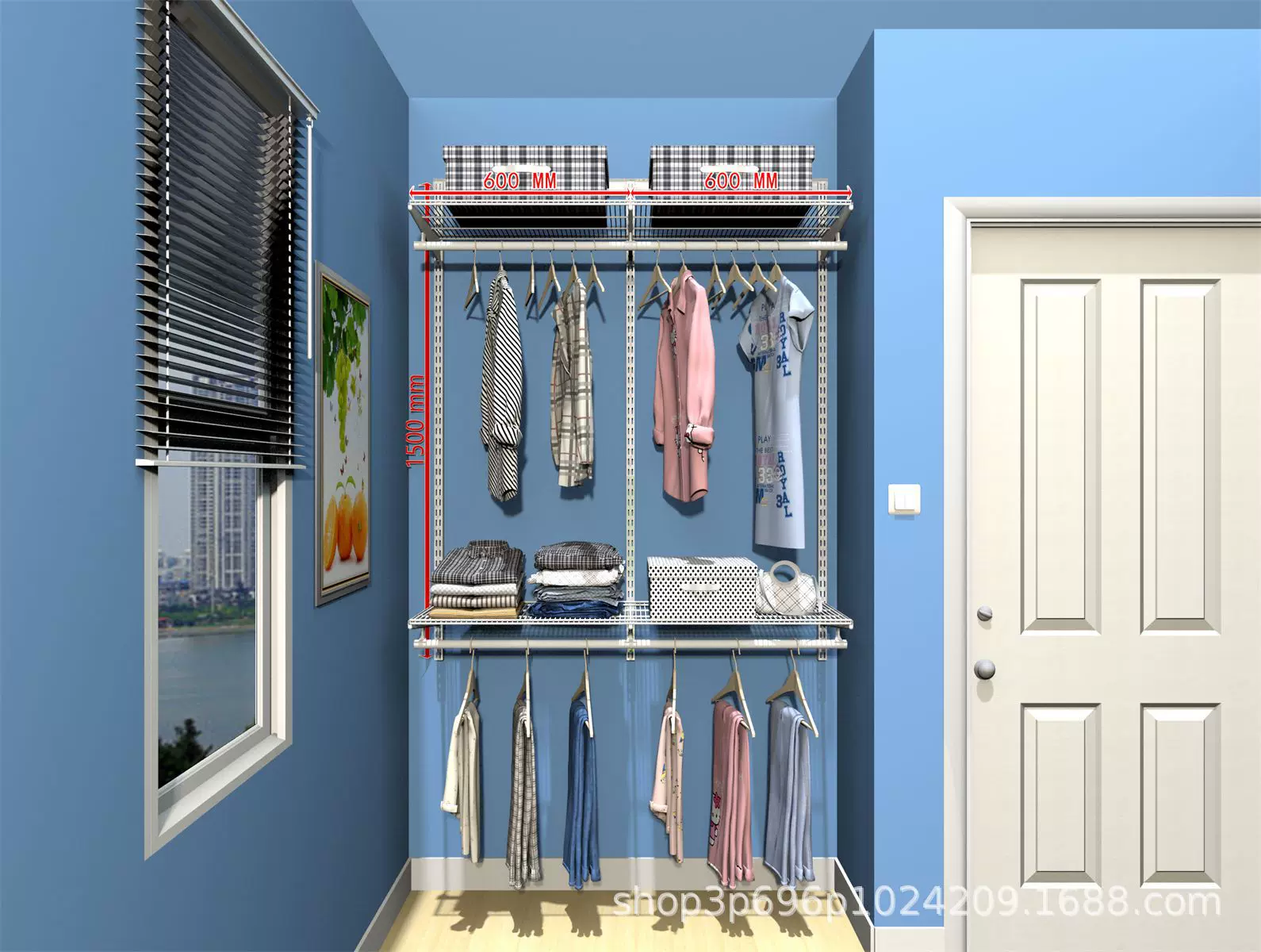 金属网置物架走步入式开放衣帽间衣橱柜储物间收纳宽度120厘米