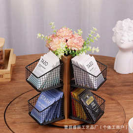 创意铁木结合可旋转茶包收纳架桌面咖啡包整理架奶茶店茶包置物架