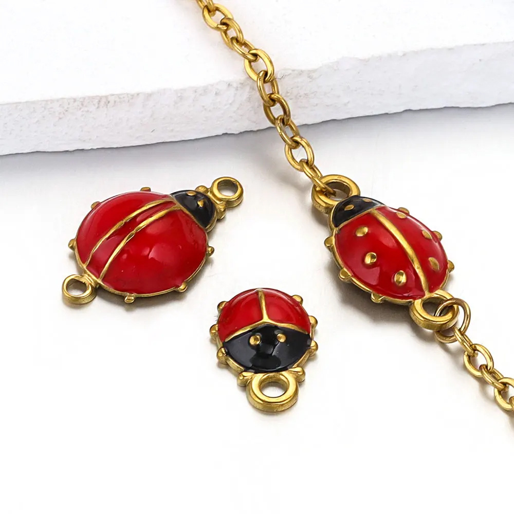Classic Style Style 10 PCS/Package 12*16mm 304 Stainless Steel PVD Coated Real Gold Plated Ladybugs Pendant DIY Jewelry Accessories