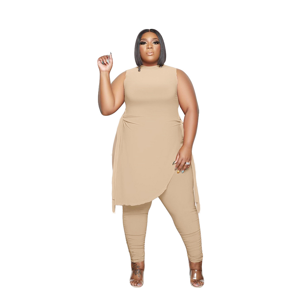 Plus Size Solid Color Sleeveless Top & Pants Set NSGCX114921