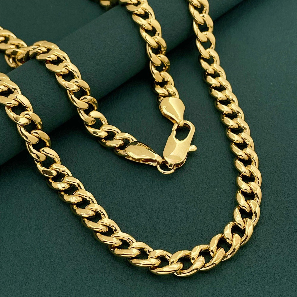 Collier cubain en cuivre plaqué or 10 mm 75 cm, plaqué sous vide, en vente transfrontalière._voghion.com