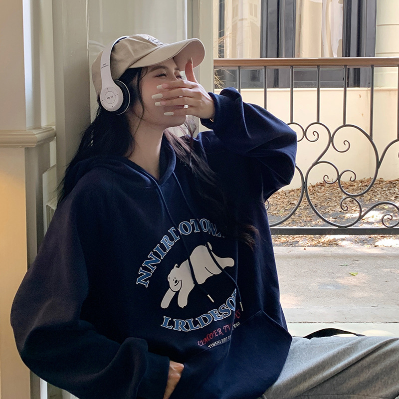 肥柒柒大码女装卫衣2025秋冬新款可爱印花宽松型连帽卫衣加绒加厚|undefined