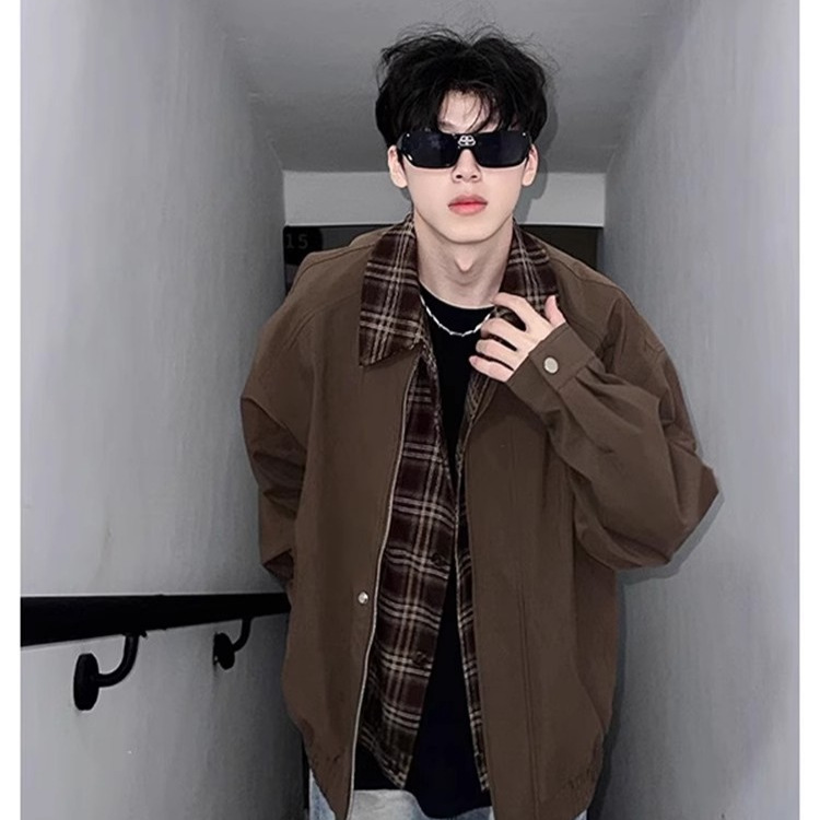 2025 nueva marca de moda callejera americana falsa de dos piezas costura contraste pareja primavera nicho diseño chaqueta sentido chaqueta