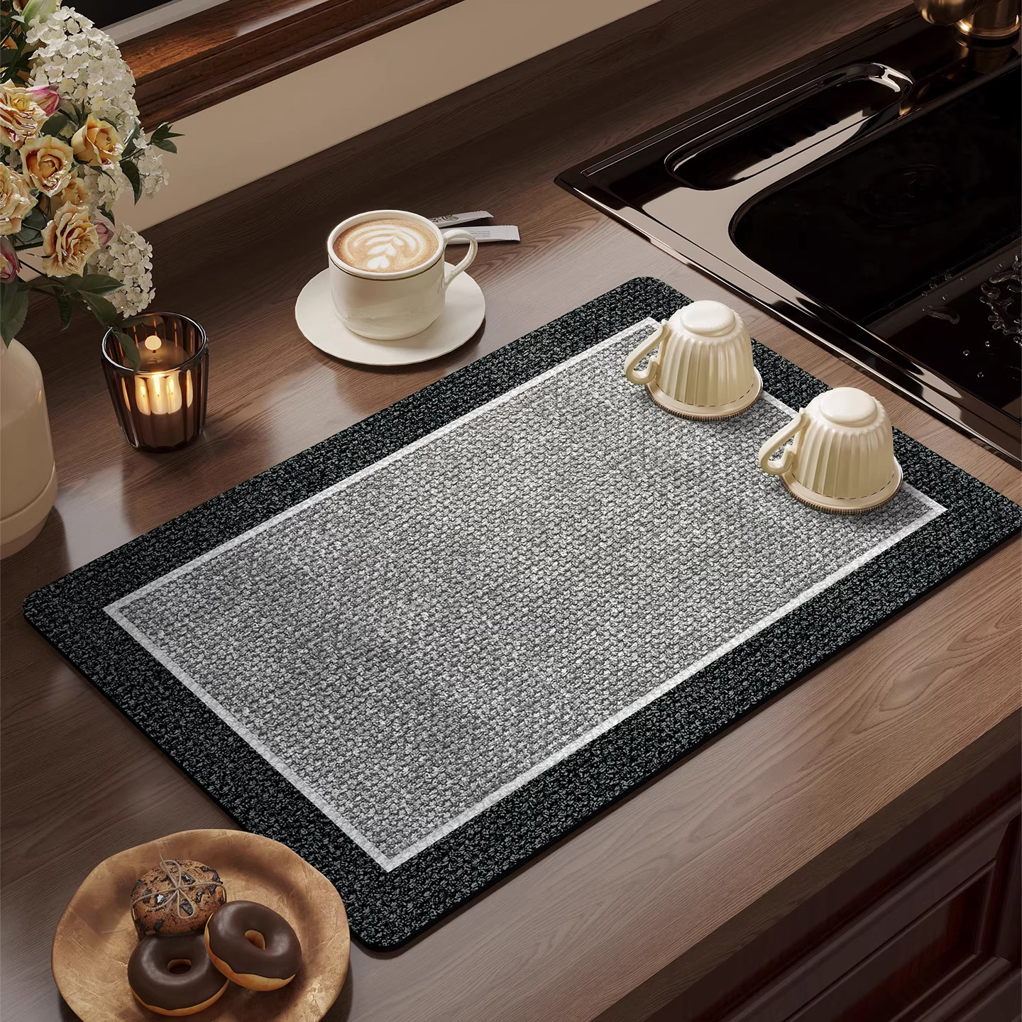 cocina drenaje de agua de cocina de barro de algas de absorción de agua de encimera secado rápido esterilla antideslizante lavabo anti-spillado ajustable cojín de taza especial