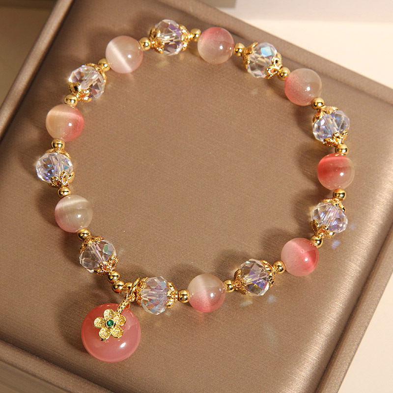 Nueva pulsera de ópalo rosa degradado de estilo chino para mujer, lujo ligero, nicho, sentido de alta gama, fuente de sal, colgante de seguridad de ágata, pulsera