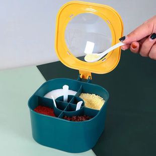 Multifunctional Kitchen Household Seasoning Box Set with Multiple Compartments, Spoon, Sealed, Moisture-Proof, Trendy Seasoning Jar