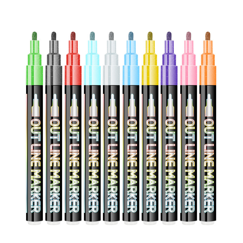 Cruz-frontera caliente-venta sueño doble línea esquema pluma 12 colores traje DIY mano cuenta color Navidad metal dos colores resalte pluma