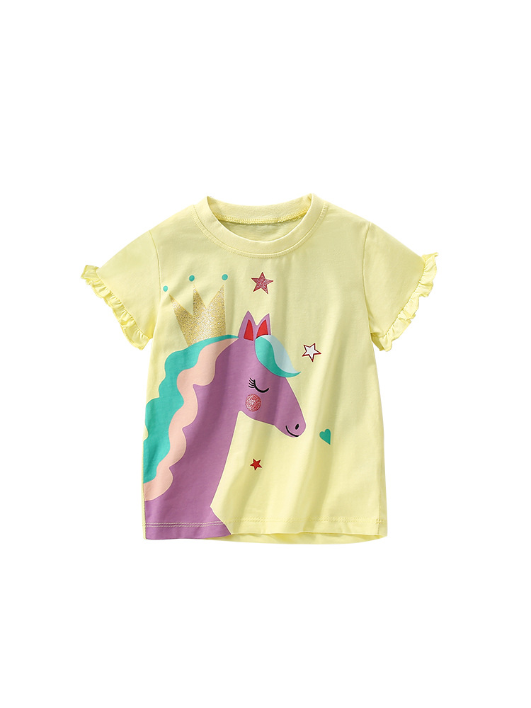 Malwee niñas camiseta de manga corta de verano nuevo estilo europeo y americano camiseta de cuello redondo para niños de estilo extranjero chaqueta casual para niños
