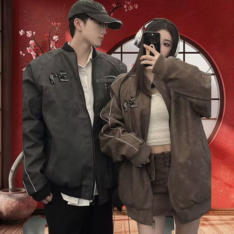 Original National Fashion American Style Retro Autumn and Winter Brown Loose plus size Heavy Embroidered pu Leather Jacket for Men and Women Original National Fashion American Style Retro Autumn and Winter Brown Loose plus size Heavy Embroidered pu Leather Jacket for Men and Women