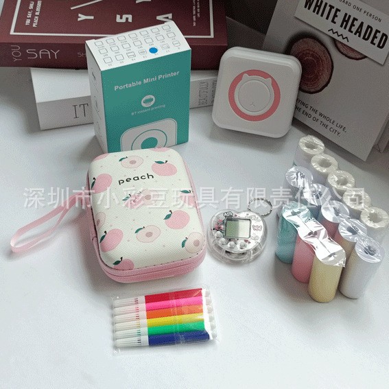 C15 파우더 + 감열지 5개 + 접착지 5개 + 색종이 3개 + 색펜 + 가방 + 전자 애완동물