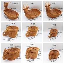 仿藤手工编织收纳筐动物造型摆饰点心水果糖果送礼桌面小物收纳篮