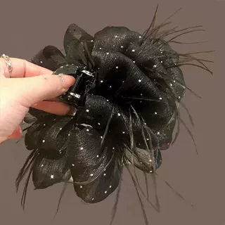 高级感满天星羽毛抓夹2024年新款显发量发抓后脑勺鲨鱼夹头花发卡
