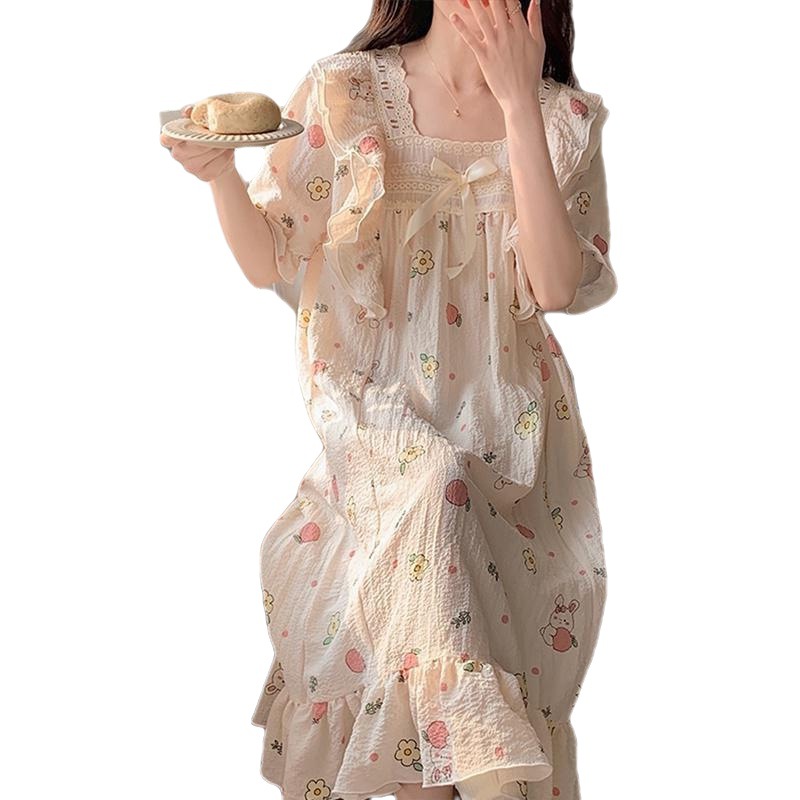 Camisón de verano de dibujos animados de las mujeres lindo dulce en línea celebridad manga corta estilo princesa pijamas verano homewear de las mujeres puede salir