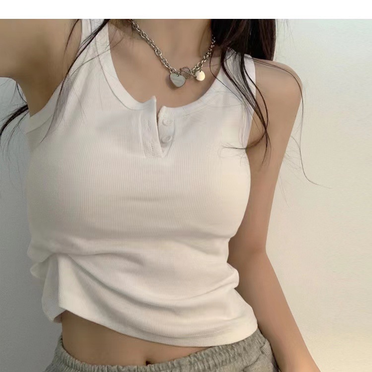 Women's Slim Fit Tank Top With Button Detail Sleeveless Summer Vest_voghion.com