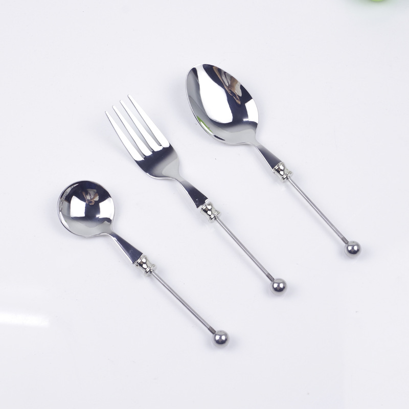 跨境串珠餐具家用diy不锈钢勺子叉子甜品圆勺304不锈钢一体成型勺|undefined