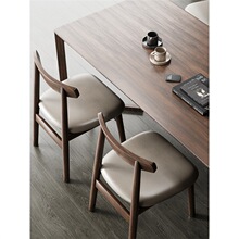 家用实木餐桌椅子胡桃木餐椅侘寂凳子靠背茶桌书桌商用休闲椅